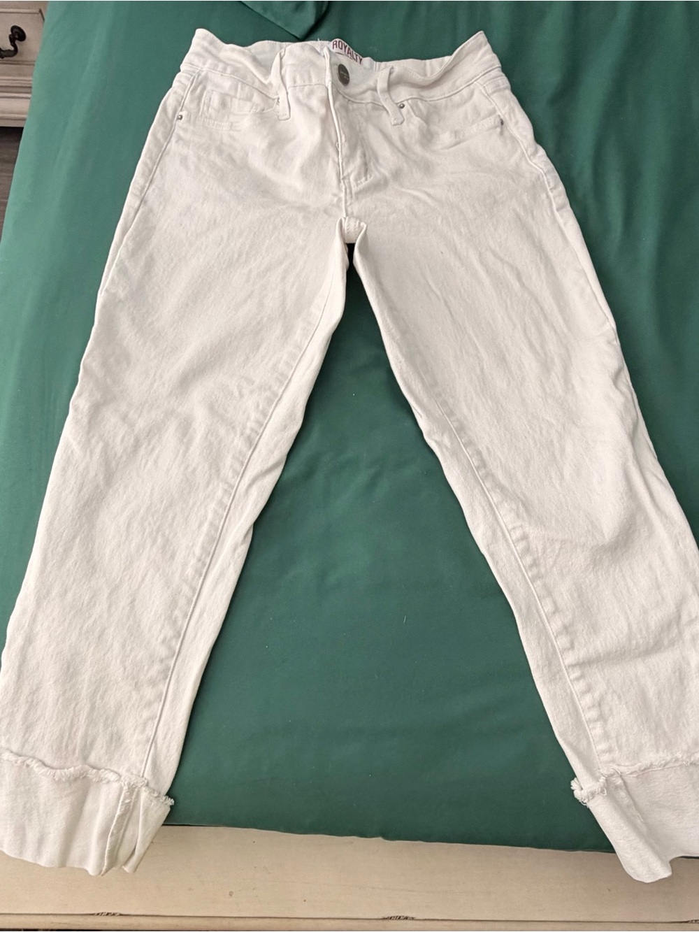 Royalty For Me White Straight-Leg Cuff Jeans